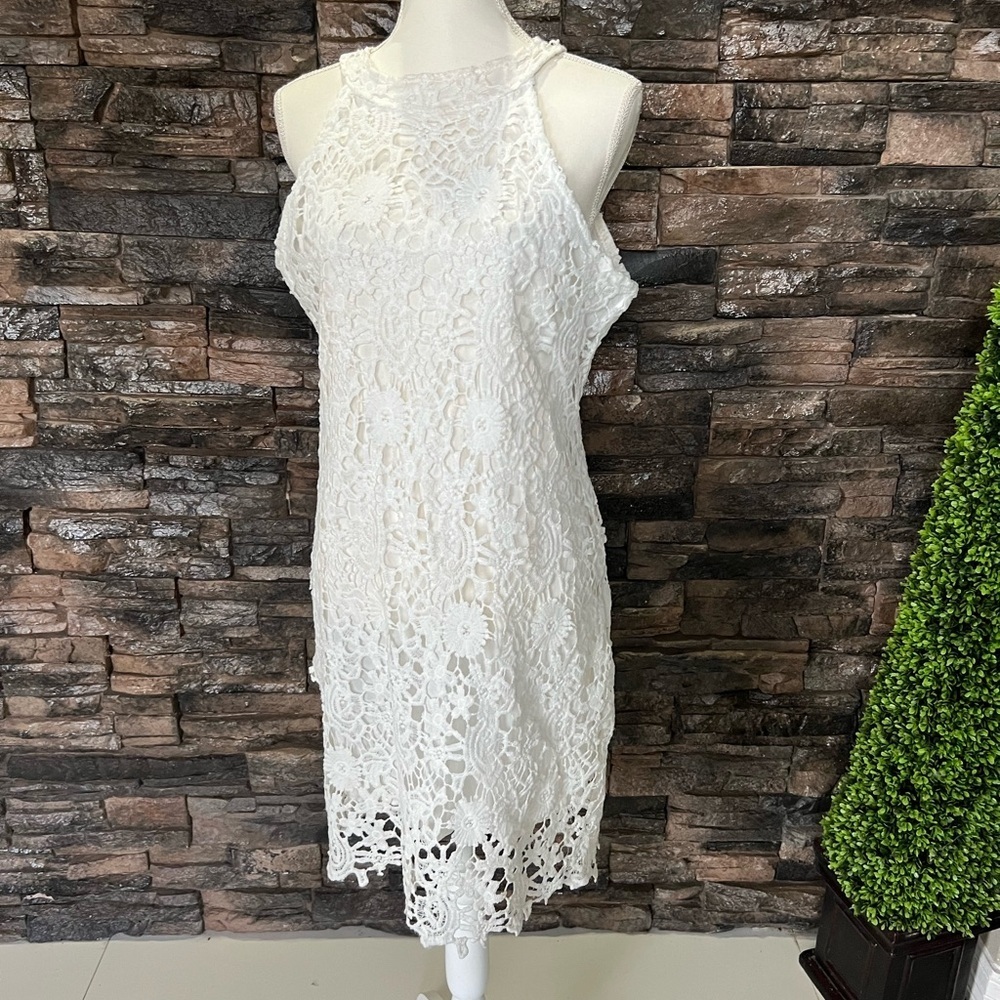 White Halter Sheath Midi Dress for Brides